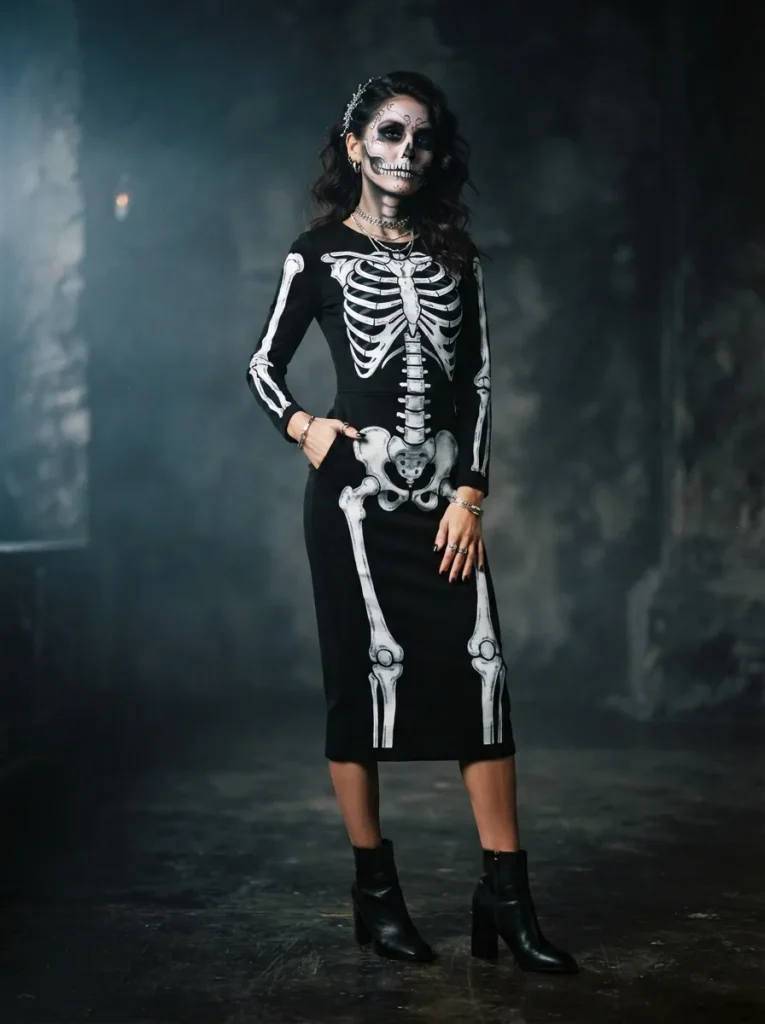 13. Elegant Skeleton Halloween Outfit