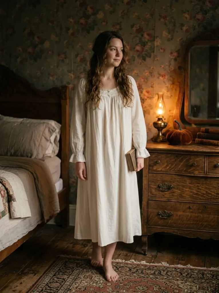 7. Create a Vintage Look With a White Ruffled Nightgown