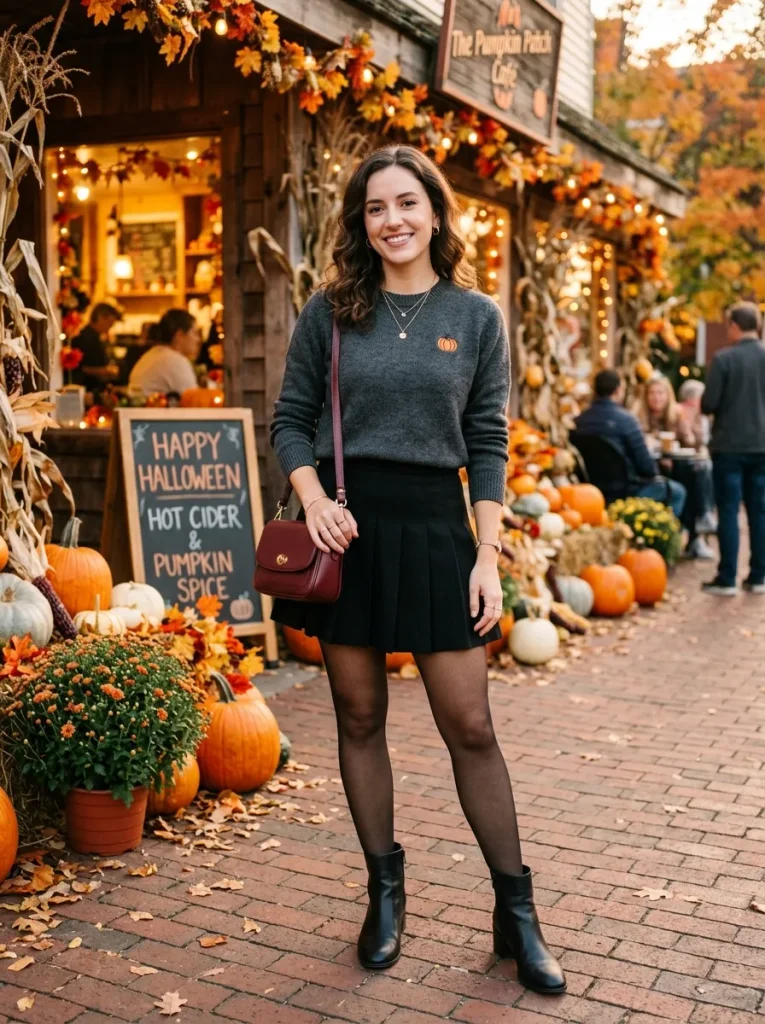 How to Style a Halloween Crewneck With a Skirt