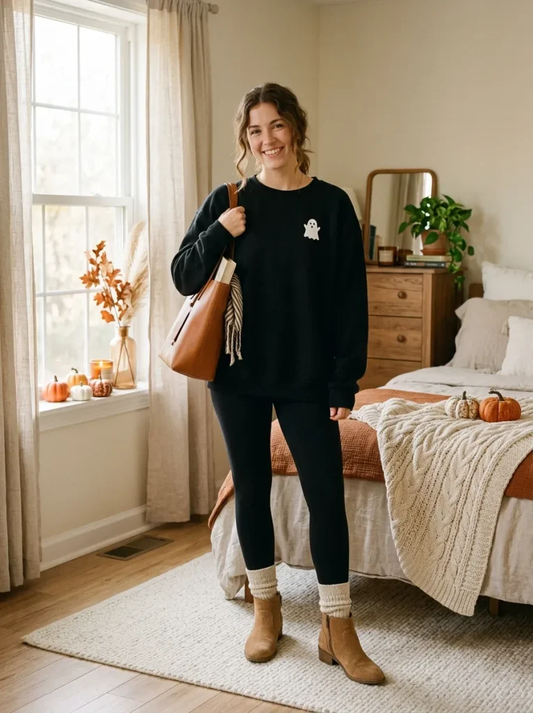 How to Wear a Halloween Crewneck With Leggings
