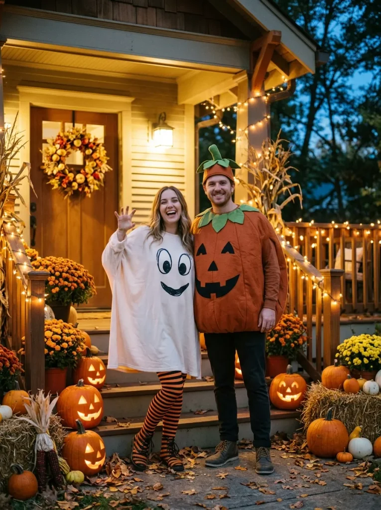 13. Pumpkin Ghost Couple Costumes