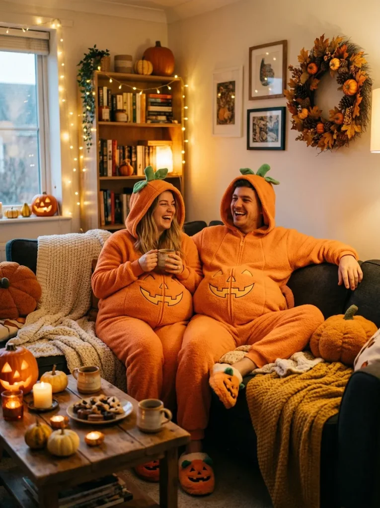 20. Cute Pumpkin Onesie Couple