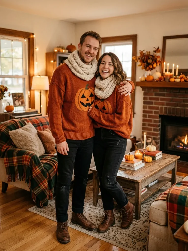3. Cozy Pumpkin Sweater Couple