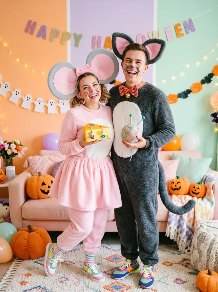 Cute Cartoon Cat Mouse Couple