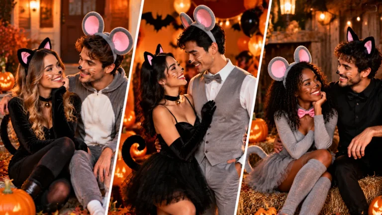 Halloween couple cat mouse