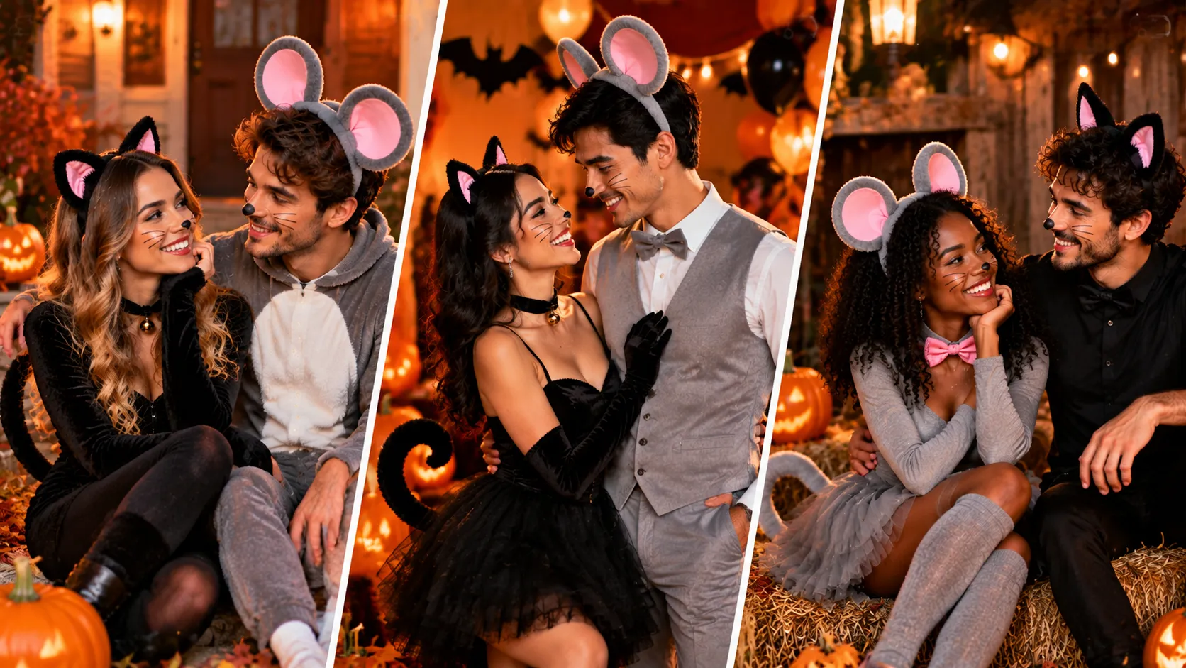 Halloween couple cat mouse