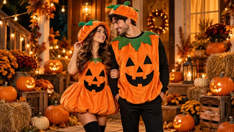Halloween couple pumpkin costumes