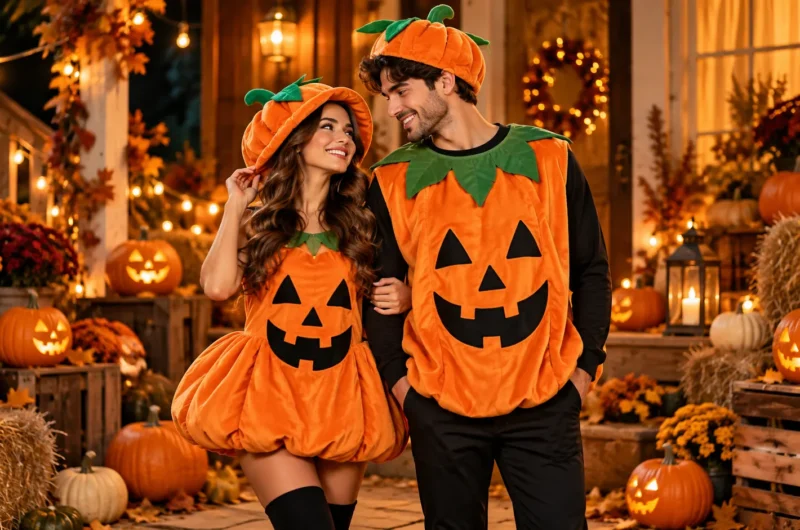 Halloween couple pumpkin costumes