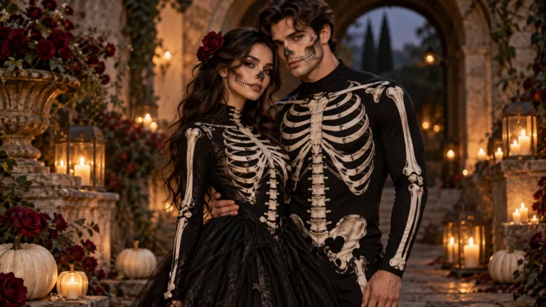 Halloween couple skeleton costumes