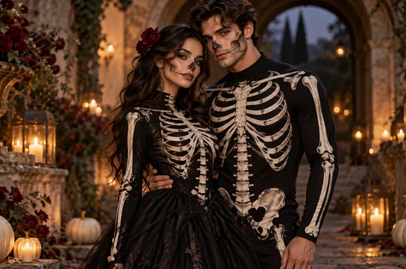 Halloween couple skeleton costumes