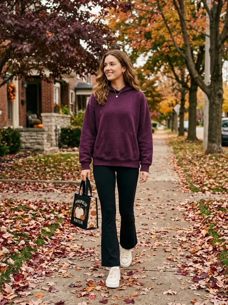 Plum Hoodie and Flare Leggings