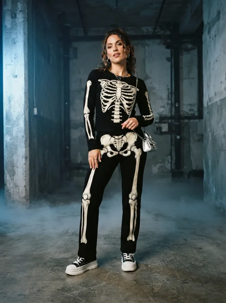 Skeleton Print Trouser Set